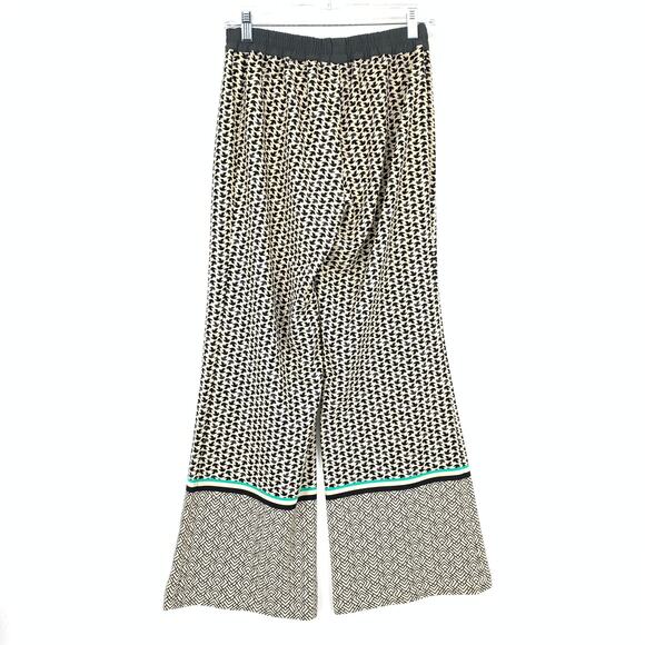 Esprit Wide Leg Pull On Pants Womens Sz 4 Cream Gray Bird Print Elastic Waist - Picture 2 of 7